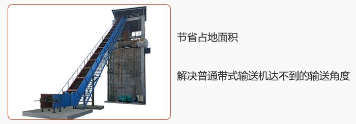 節省占地麵積，解決普通帶式輸送機達不到的輸送角度。