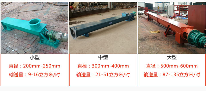 U型螺旋輸送小型，中型，大型產品展示